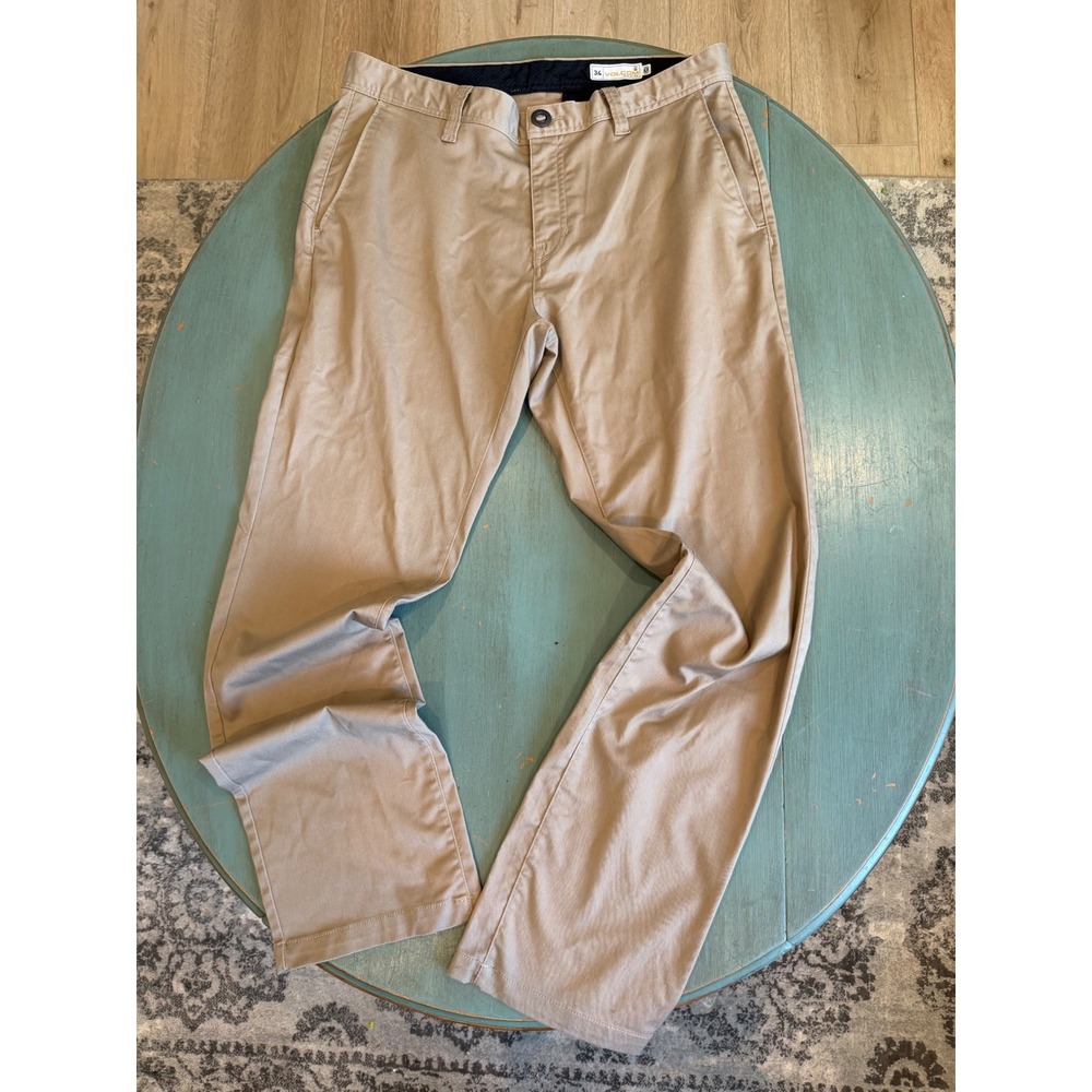 Volcom Frickin Modern Fit Chino Pants Khaki Tan Mens 34x32 A1131807 Stretch